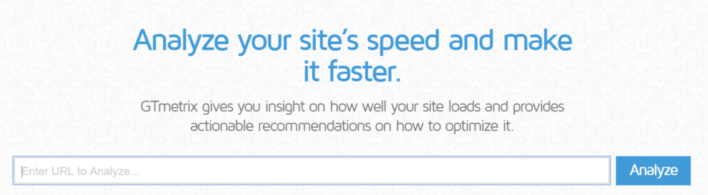 GTmetrix page speed analysis