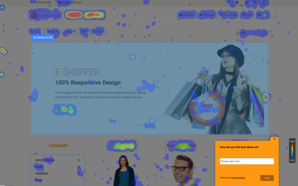 Screenshot of website heat mapping