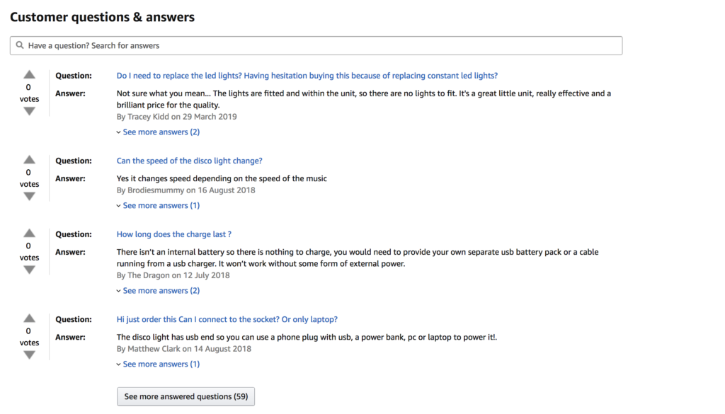 Amazon QA section
