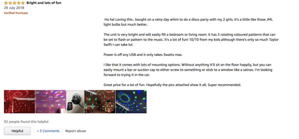 Amazon positive 5-star review